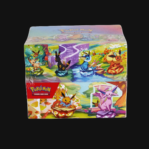 Pokémon trading card game box with colorful illustrations of Pokémon characters on a white background