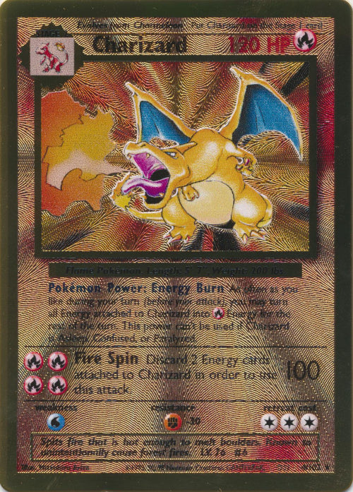 Pokémon Charizard trading card with detailed artwork and text.