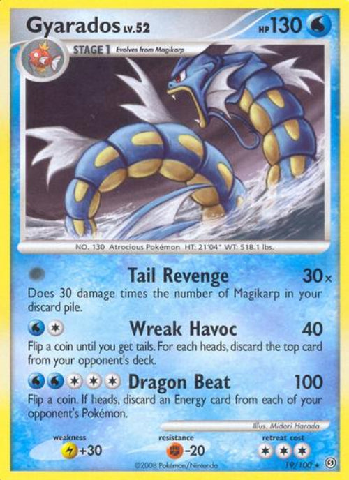 Pokémon trading card featuring Gyarados with blue and yellow design