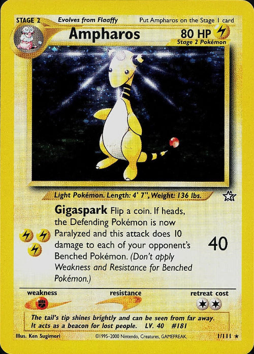 Pokémon trading card featuring Ampharos with yellow border