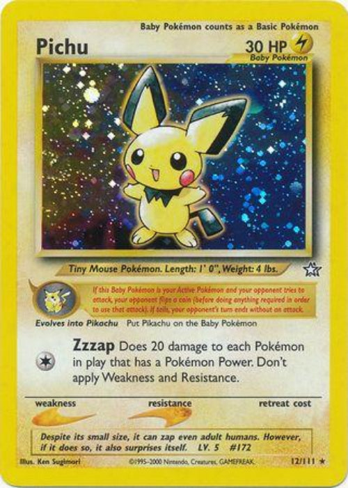 Pokémon trading card featuring Pichu with yellow border