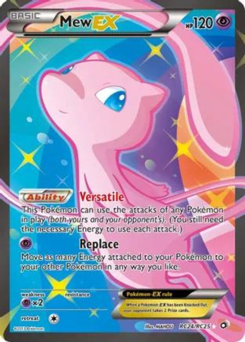 Pokémon trading card featuring Mew EX with blue and pink design