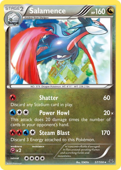 Pokémon trading card featuring Salamence with detailed artwork and text.