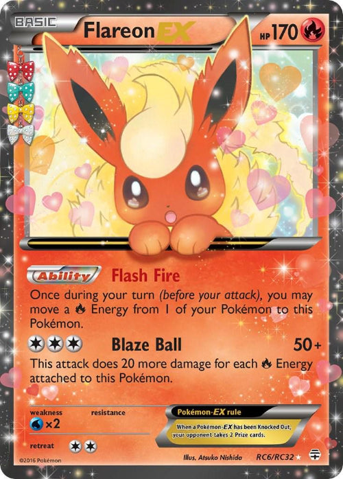 Flareon EX Pokémon trading card with colorful border and text