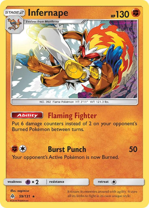 Pokémon trading card featuring Infernape with detailed artwork and text.