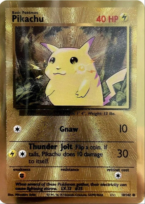 Pokémon trading card featuring Pikachu with gold border