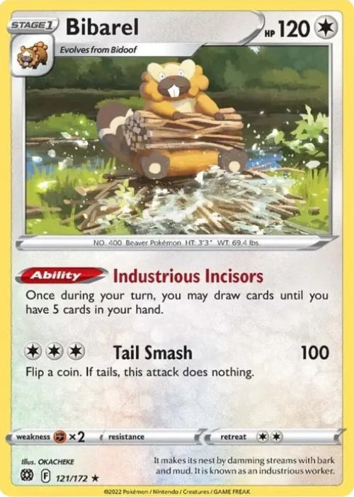 Pokémon trading card featuring Bibarel with a yellow border