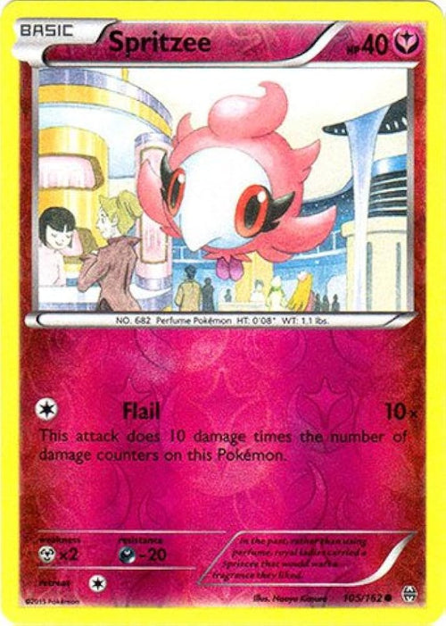 Pokémon trading card featuring Spritzee with a pink and yellow design