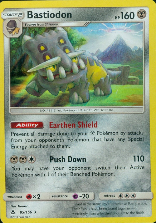 Pokémon trading card featuring Bastiodon with detailed text and graphics.