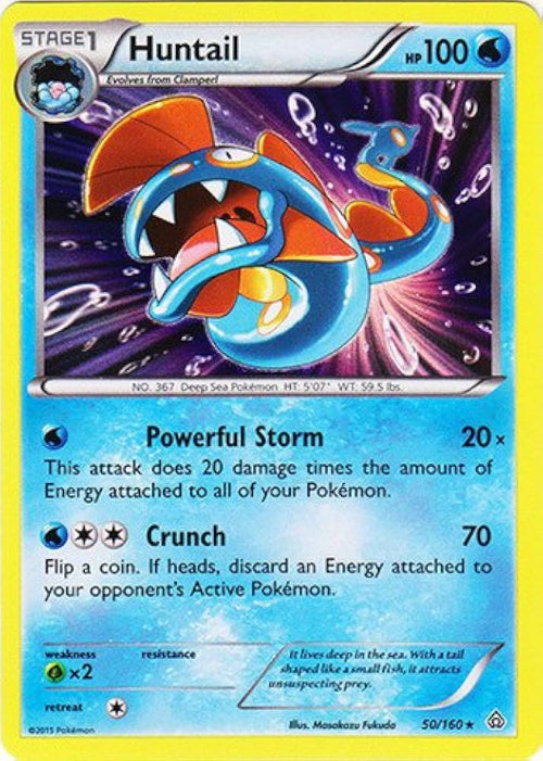 Pokémon trading card featuring Huntail with blue and orange design