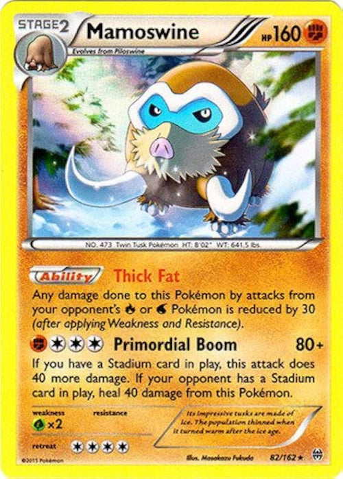 Pokémon trading card featuring Mamoswine with detailed text and graphics.