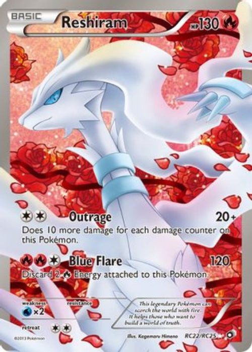 Pokémon trading card featuring Reshiram with red and white design