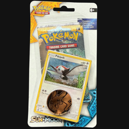 Pokémon trading card game pack with a card featuring a bird illustration on a black background