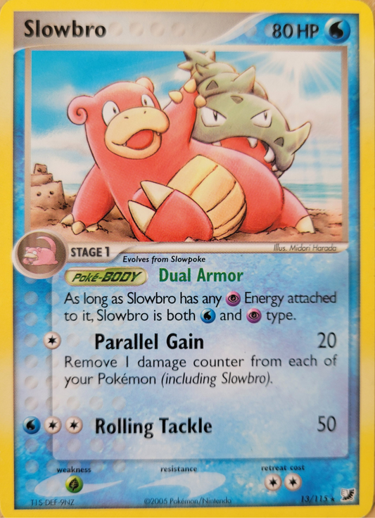 Pokémon trading card featuring Slowbro with a blue and yellow border