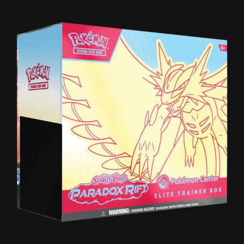 Pokémon trading card game box with a character illustration on a black background