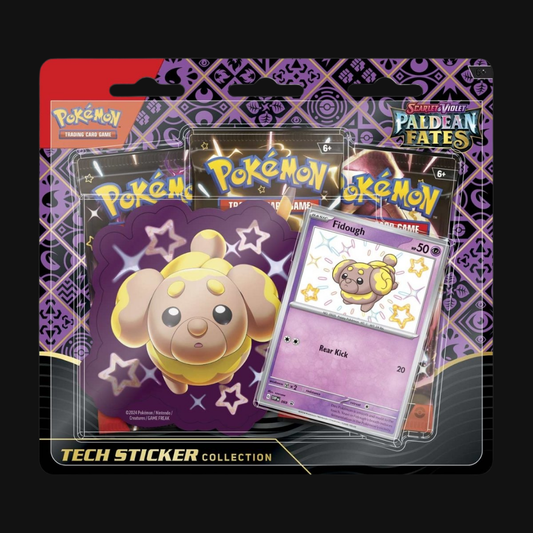 Scarlet & Violet Paldean Fates 3-Pack Blister - Fidough Tech Sticker Collection