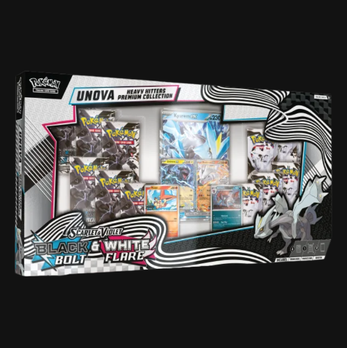 Pokémon Unova Heavy Hitters Premium Collection packaging on a black background
