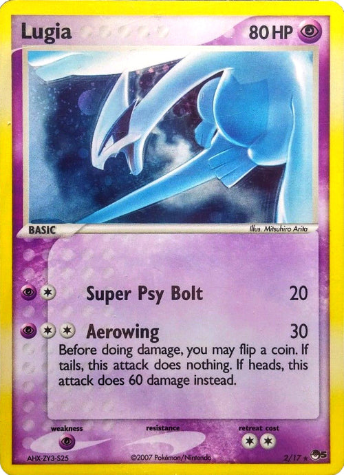 Pokémon trading card featuring Lugia with blue and purple design
