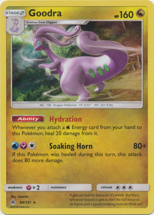 Goodra Pokémon trading card with detailed text and graphics