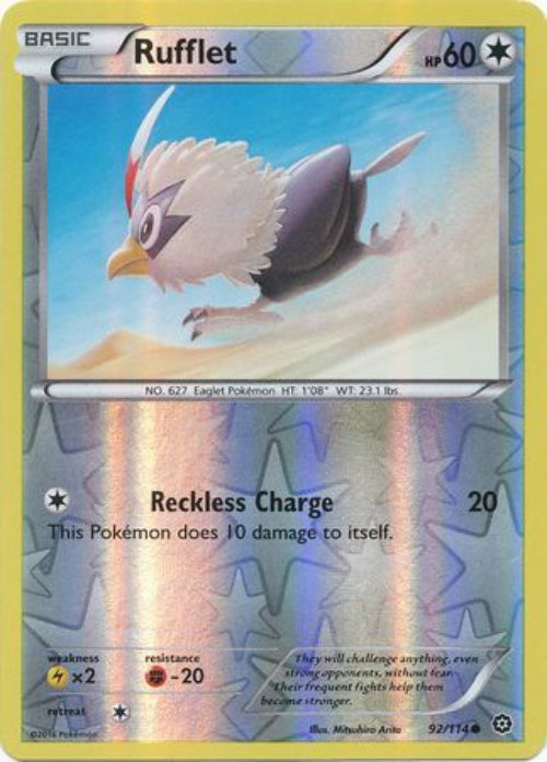 Pokémon trading card featuring Rufflet with a blue sky background