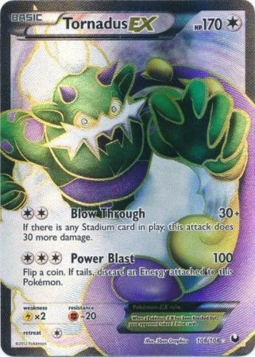 Pokémon trading card featuring Tornadus EX with green and purple design