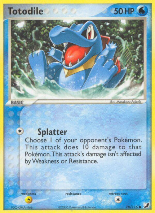 Pokémon trading card featuring Totodile with blue and red design
