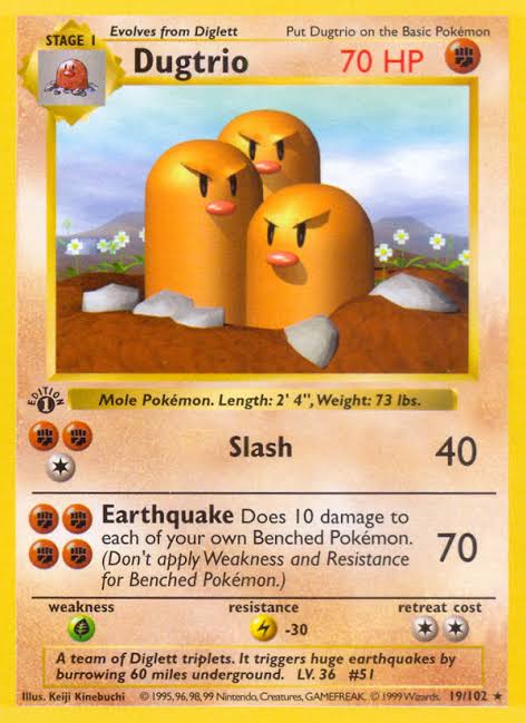 Pokémon trading card featuring Dugtrio with its stats and abilities.