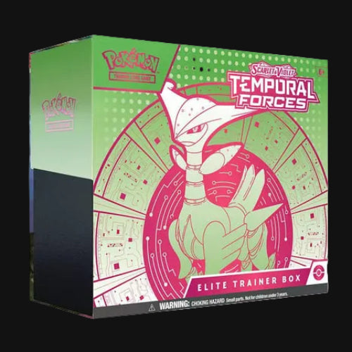 Pokémon Temporal Forces Elite Trainer Box packaging with green and pink design.
