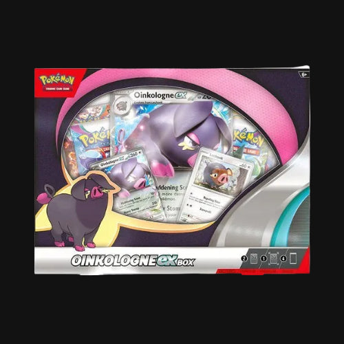 Pokémon trading card game box featuring Oinkologne EX on a white background