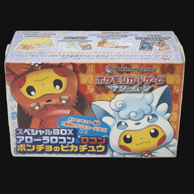 Sun & Moon Pokemon Center Poncho-Wearing Pikachu Alolan Vulpix & Vulpix Collection Box