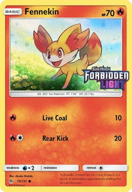 Fennekin Pokémon trading card with orange border and character illustration