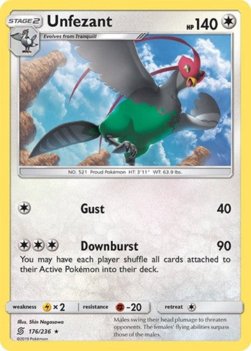Pokémon trading card featuring Unfezant with a yellow border